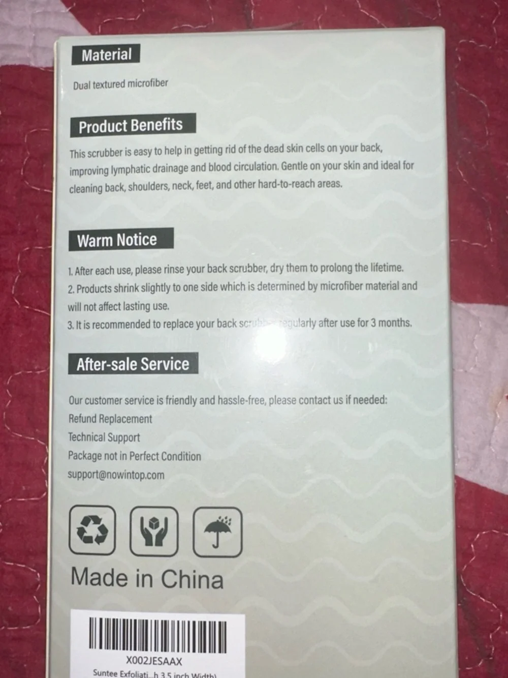 New SUNTEE Exfoliating Back Scrubber - White Packaging